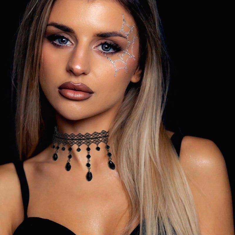 mintolex Gothic Black Choker Necklace for Women Adjustable Vintage Goth Velvet Lace Collar Crystal Pendent Necklace Halloween Cosplay Party Prom Costume Jewelry Accessories - Image 2